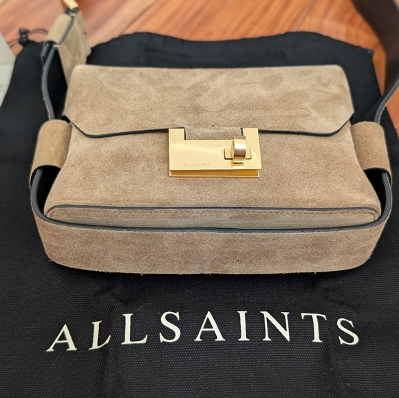 All Saints Suede Frankie Suger Hero Crossbody Bag + Dust Bag Nwt ❤️ - Picture 5 of 12